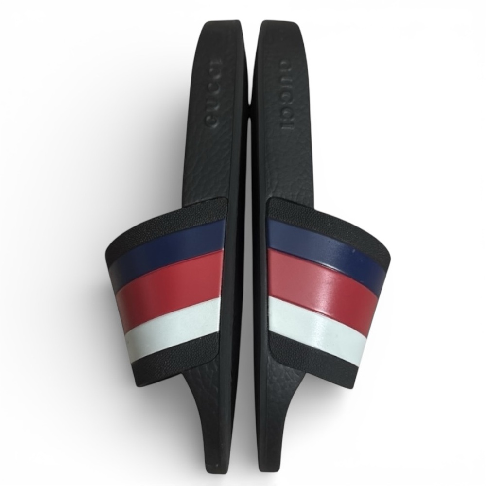 Gucci Pursuit Pool Slides Red Blue Sylvie Web Stripe Unisex Womens 7.5 8 Mens 6 - Picture 5 of 9